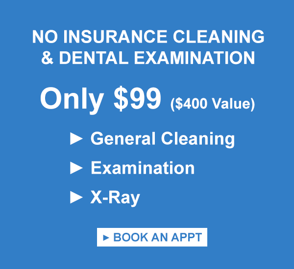 Book an appointment for this $99 no insurance exam and cleaning dental special.